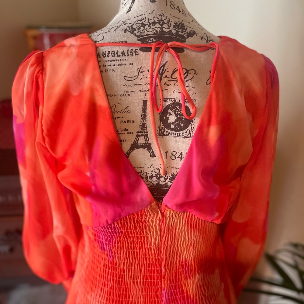 ~ All About May ~ Sunset Watercolor Smocked Chiffon Dress ~ US 6 - Picture 4 of 7